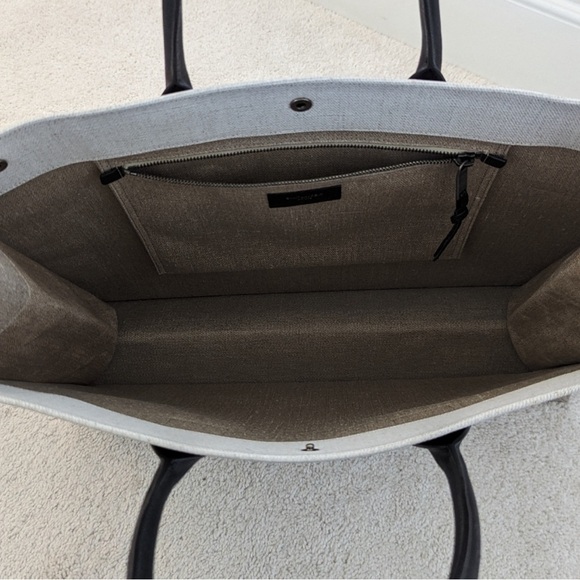 YSL Rive Gauche Large Tote Bag In Printed Canvas And Leather Lin Blanc Like New - Picture 9 of 17